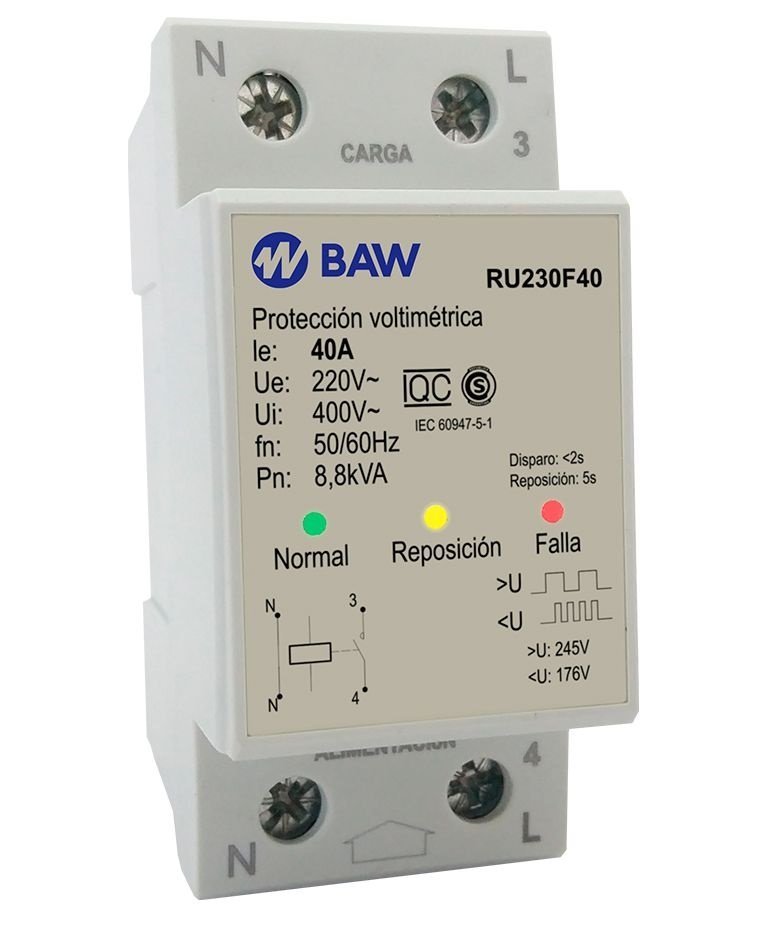 PROTECTOR DE TENSION MONOFASICO P/DIN BAW 40A 220V RU230F40