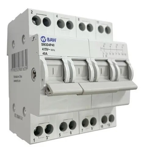 CONMUTADORA PARA DIN MANUAL 4P 40A 400VCA BAW