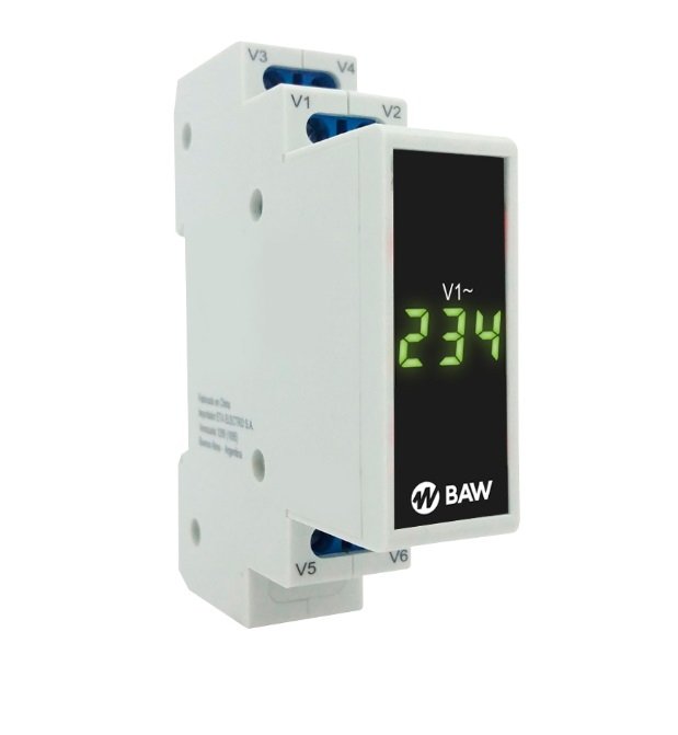 VOLTIMETRO P/RIEL DIN DIGITAL 1 MODULO 80500V BAW VMD500CA3