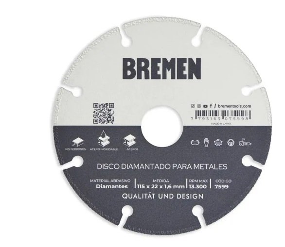 DISCO DIAMANTADO P/CORTE DE METAL 41/2 115MM BREMEN 7599