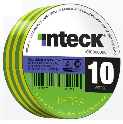 CINTA AISLADORA INTECK 10MTS VERDE Y AMARLLA