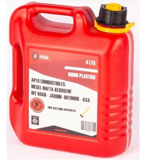 BIDON PLASTICO EXTRACHATO C/PICO 4LTS FEMA