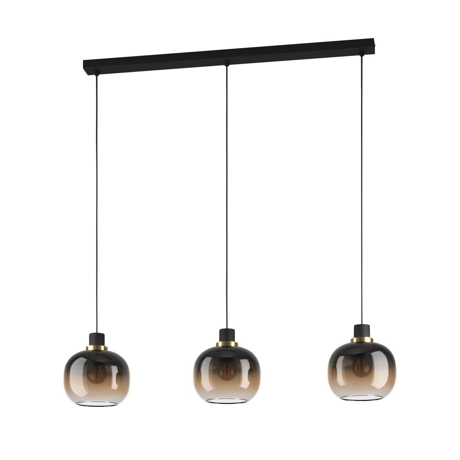 COLGANTE 3 LUCES E27 NEGRO Y ORO VIDRIO