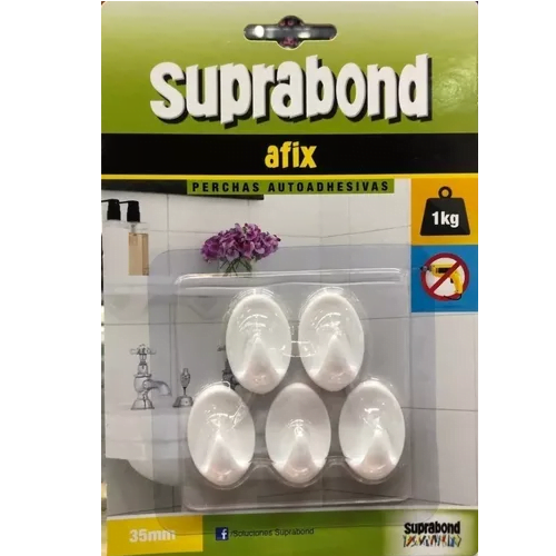 PERCHAS AUTOADHESIVAS OVAL X 5 BLANCAS SUPRABOND 35MM